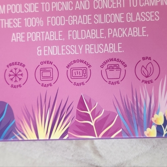 Patio Pours Silicone Wine Goblets Set Tie Dye Pink/Green 8.5 oz each - Picture 6 of 6